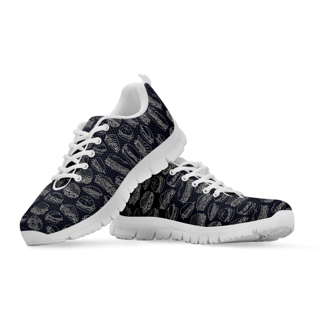 Navy Doodle Sandwich Pattern Print White Sneakers