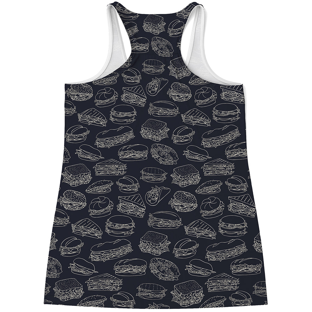Navy Doodle Sandwich Pattern Print Women's Racerback Tank Top