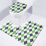 Navy Green And White Argyle Print 3 Piece Bath Mat Set