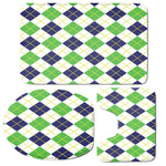Navy Green And White Argyle Print 3 Piece Bath Mat Set