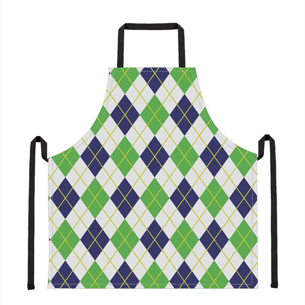 Navy Green And White Argyle Print Apron