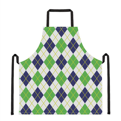 Navy Green And White Argyle Print Apron