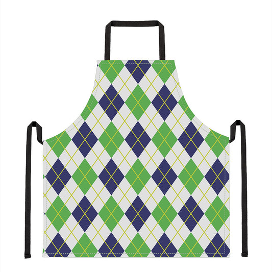 Navy Green And White Argyle Print Apron
