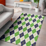 Navy Green And White Argyle Print Area Rug