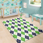 Navy Green And White Argyle Print Area Rug