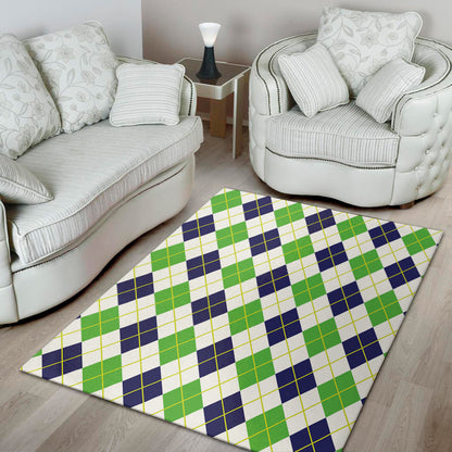 Navy Green And White Argyle Print Area Rug