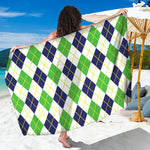 Navy Green And White Argyle Print Beach Sarong Wrap