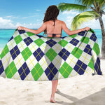 Navy Green And White Argyle Print Beach Sarong Wrap