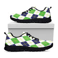 Navy Green And White Argyle Print Black Running Shoes