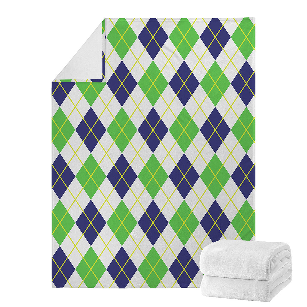 Navy Green And White Argyle Print Blanket