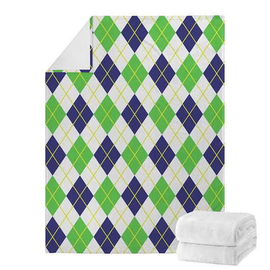 Navy Green And White Argyle Print Blanket