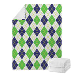 Navy Green And White Argyle Print Blanket