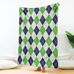 Navy Green And White Argyle Print Blanket