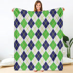 Navy Green And White Argyle Print Blanket
