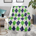 Navy Green And White Argyle Print Blanket