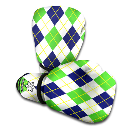 Navy Green And White Argyle Print Boxing Gloves