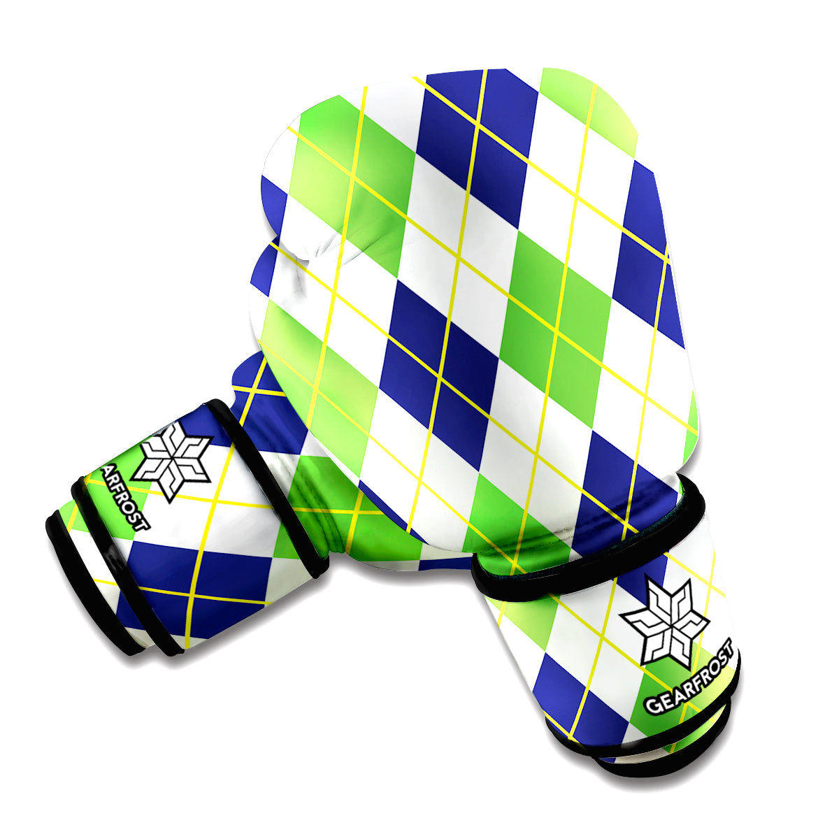 Navy Green And White Argyle Print Boxing Gloves