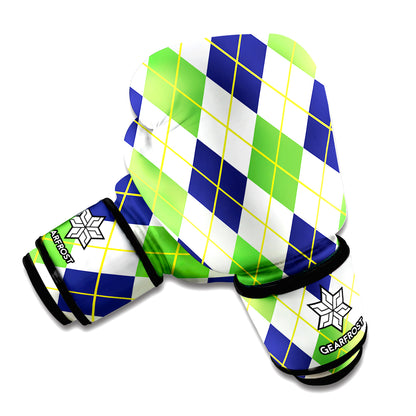 Navy Green And White Argyle Print Boxing Gloves