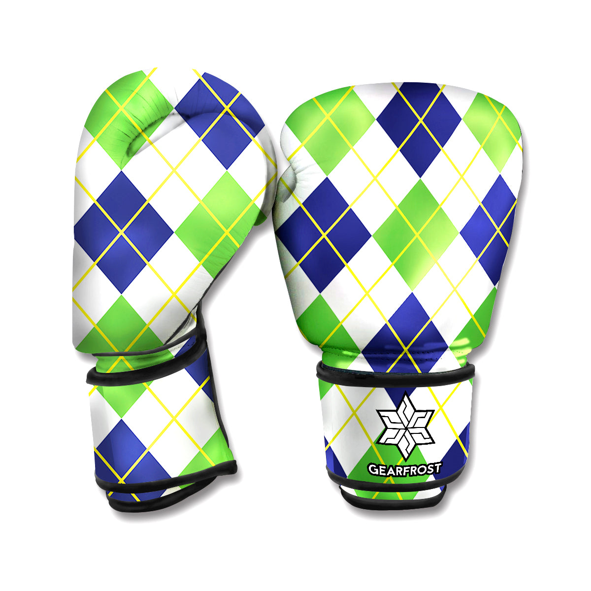 Navy Green And White Argyle Print Boxing Gloves