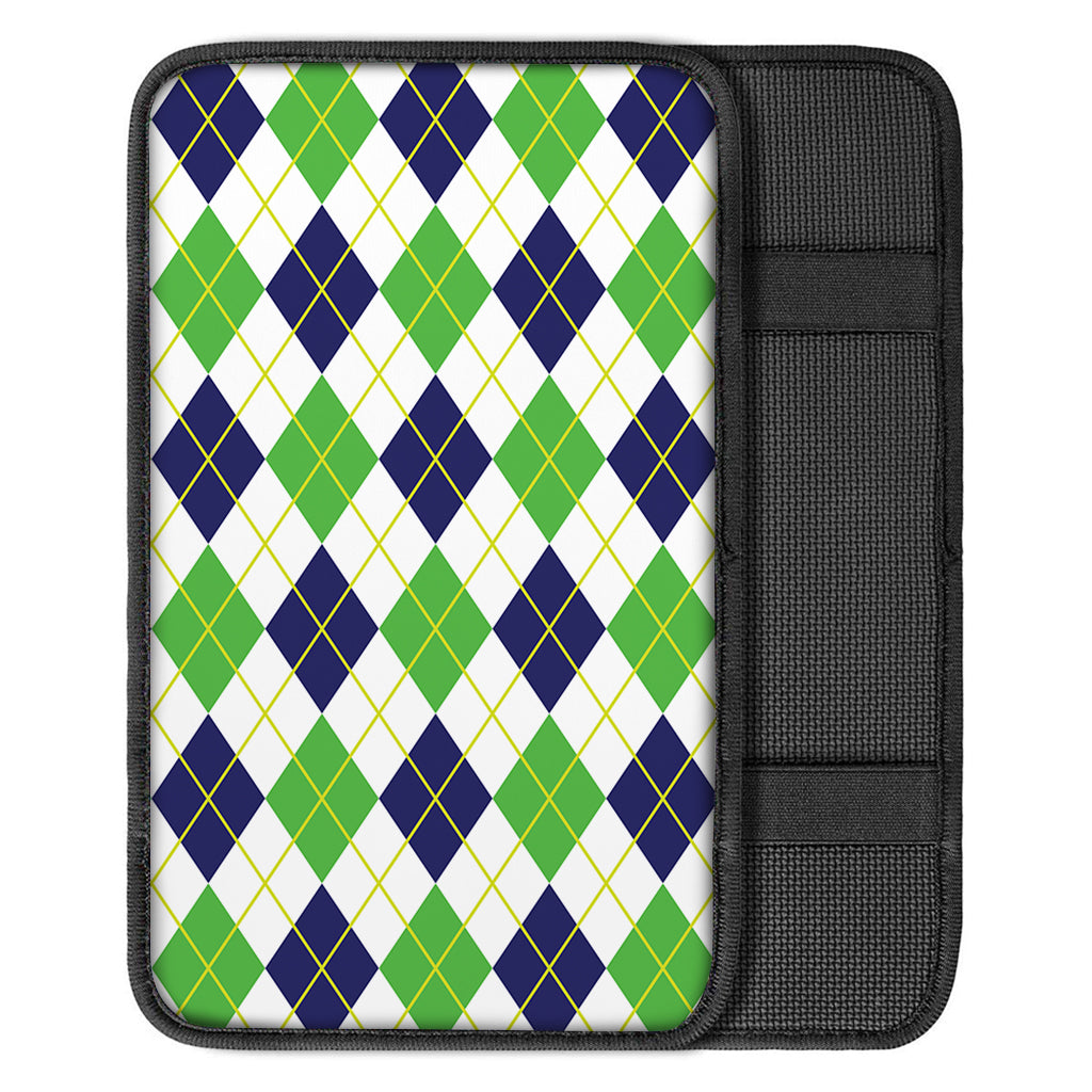 Navy Green And White Argyle Print Car Center Console Cover