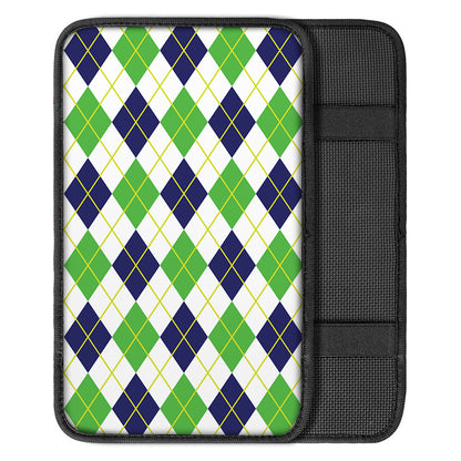 Navy Green And White Argyle Print Car Center Console Cover