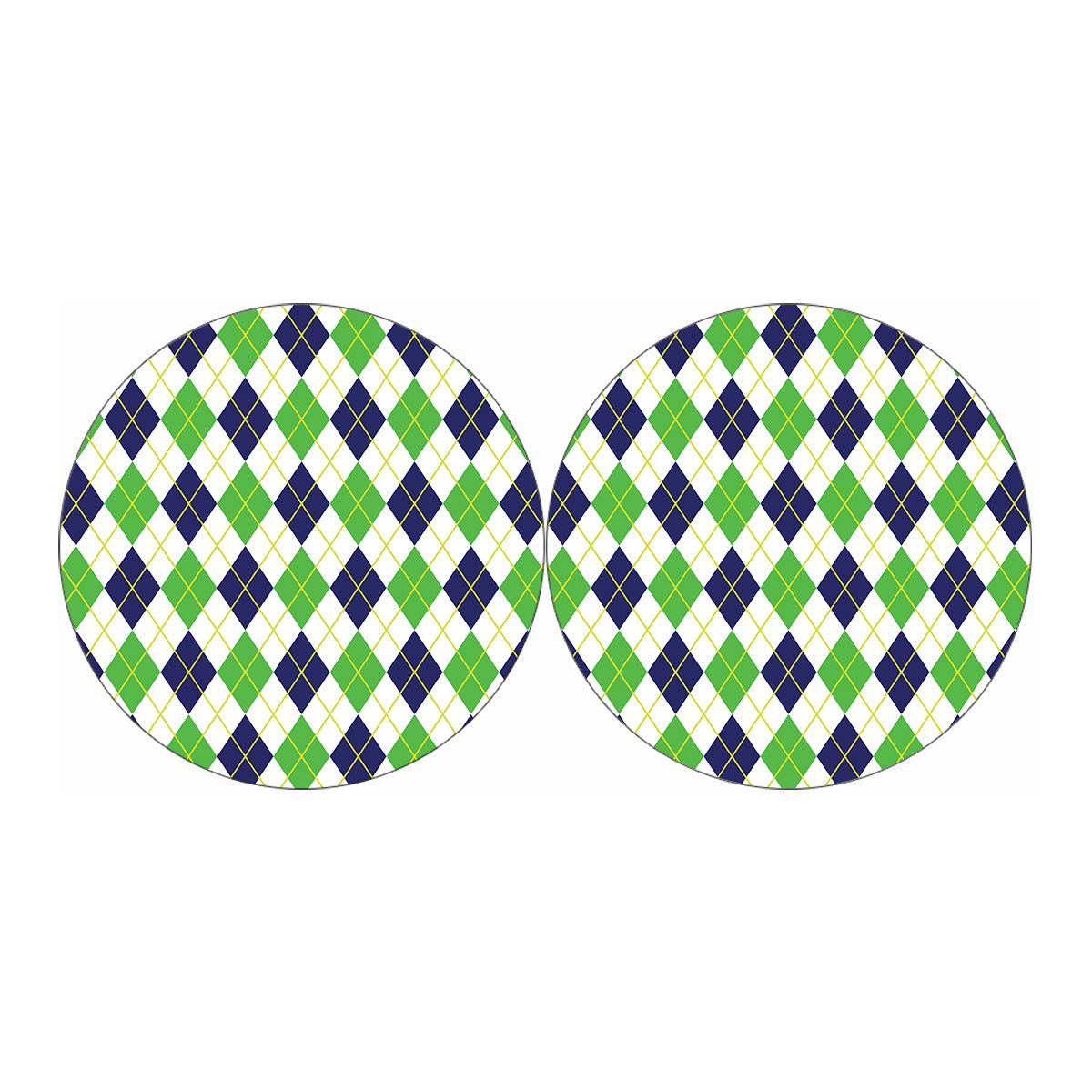 Navy Green And White Argyle Print Car Coasters
