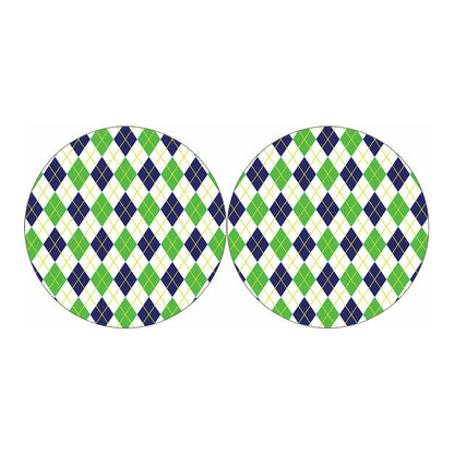 Navy Green And White Argyle Print Car Coasters