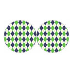 Navy Green And White Argyle Print Car Coasters