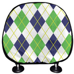 Navy Green And White Argyle Print Car Headrest Covers