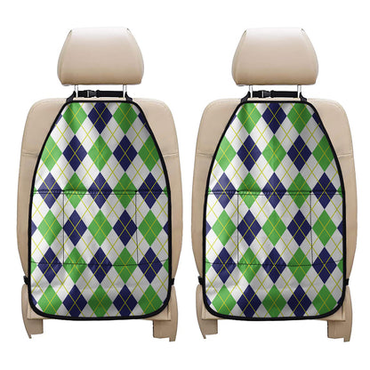 Navy Green And White Argyle Print Car Seat Organizers
