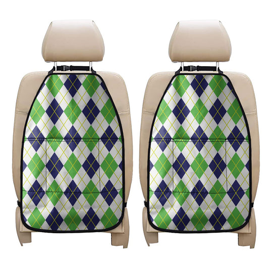 Navy Green And White Argyle Print Car Seat Organizers