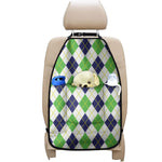 Navy Green And White Argyle Print Car Seat Organizers