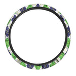 Navy Green And White Argyle Print Car Steering Wheel Cover