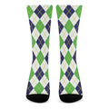 Navy Green And White Argyle Print Crew Socks