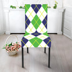 Navy Green And White Argyle Print Dining Chair Slipcover