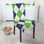 Navy Green And White Argyle Print Dining Chair Slipcover