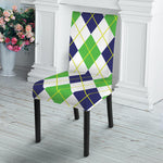 Navy Green And White Argyle Print Dining Chair Slipcover