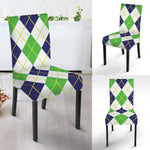Navy Green And White Argyle Print Dining Chair Slipcover