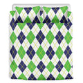 Navy Green And White Argyle Print Duvet Cover Bedding Set
