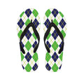 Navy Green And White Argyle Print Flip Flops