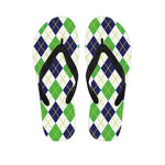 Navy Green And White Argyle Print Flip Flops