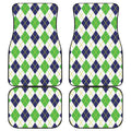 Navy Green And White Argyle Print Front and Back Car Floor Mats