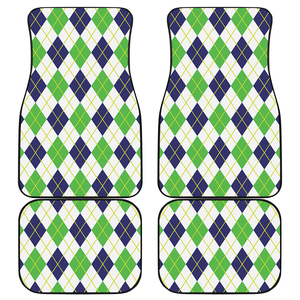 Navy Green And White Argyle Print Front and Back Car Floor Mats