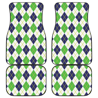 Navy Green And White Argyle Print Front and Back Car Floor Mats