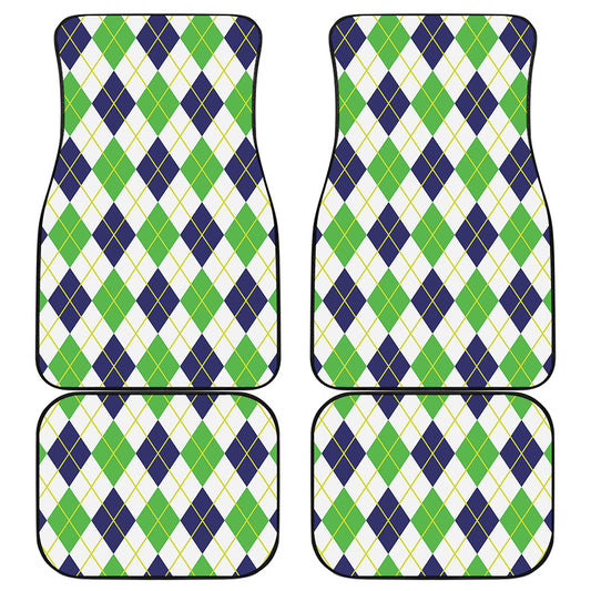 Navy Green And White Argyle Print Front and Back Car Floor Mats