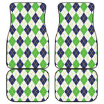 Navy Green And White Argyle Print Front and Back Car Floor Mats