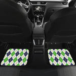 Navy Green And White Argyle Print Front and Back Car Floor Mats
