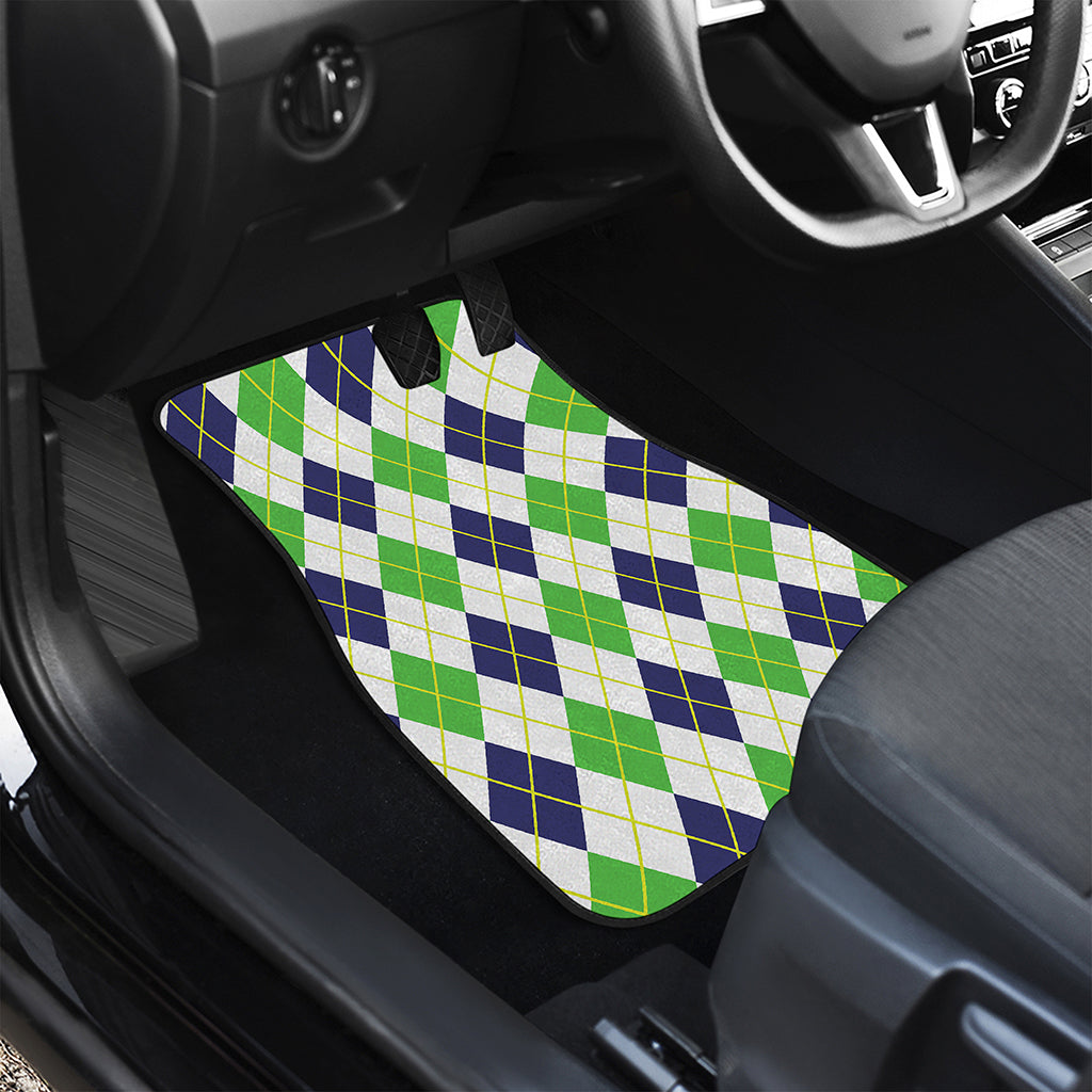 Navy Green And White Argyle Print Front and Back Car Floor Mats