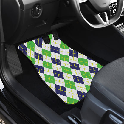 Navy Green And White Argyle Print Front and Back Car Floor Mats