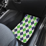 Navy Green And White Argyle Print Front and Back Car Floor Mats